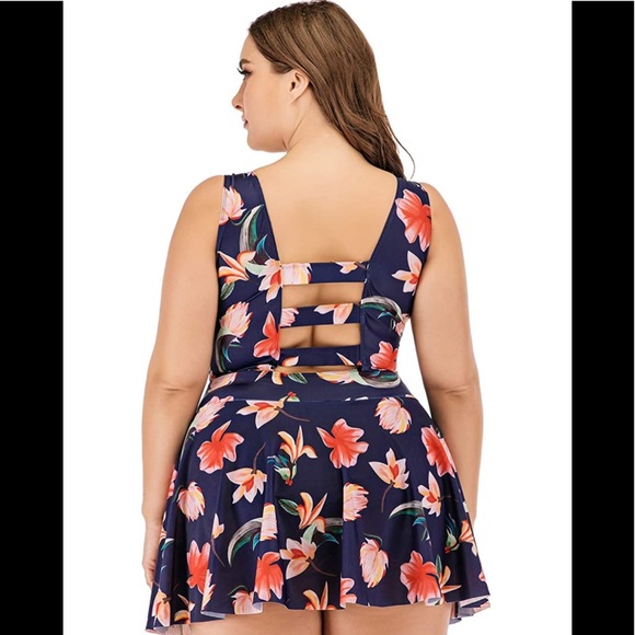 ESPRLIA Floral Print Halter Swimwear One Piece Pin up Tankini Swimwear 2XLT - Picture 2 of 6